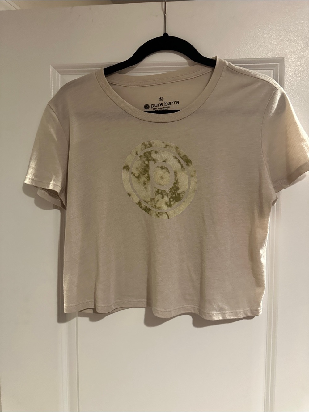 Pure Barre Cream Crop Tee with Olive Logo